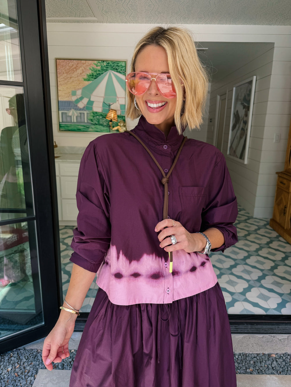 FADE INTO YOU DIP DYE MIDI SKIRT SET - PLUM