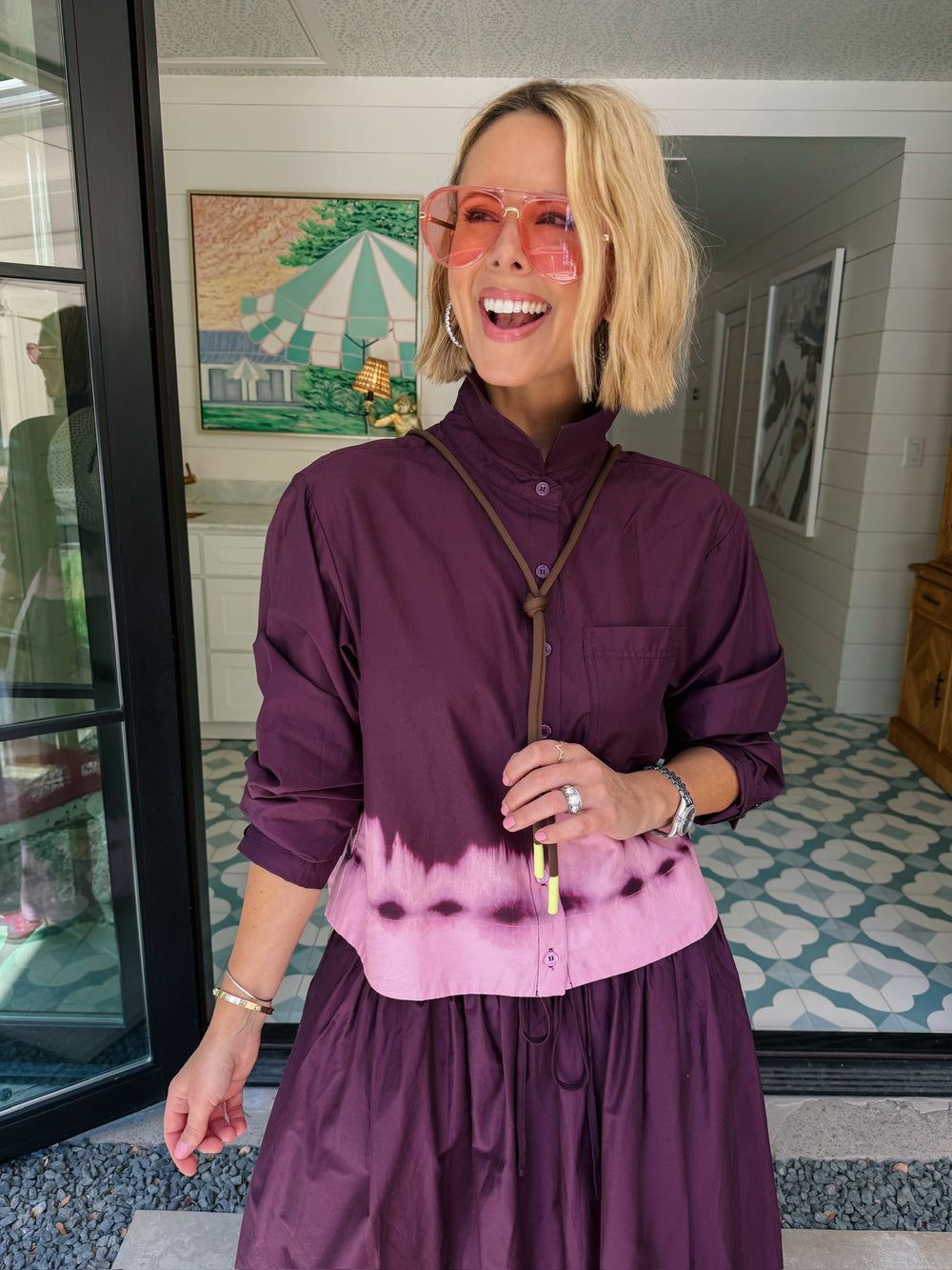 FADE INTO YOU DIP DYE MIDI SKIRT SET - PLUM