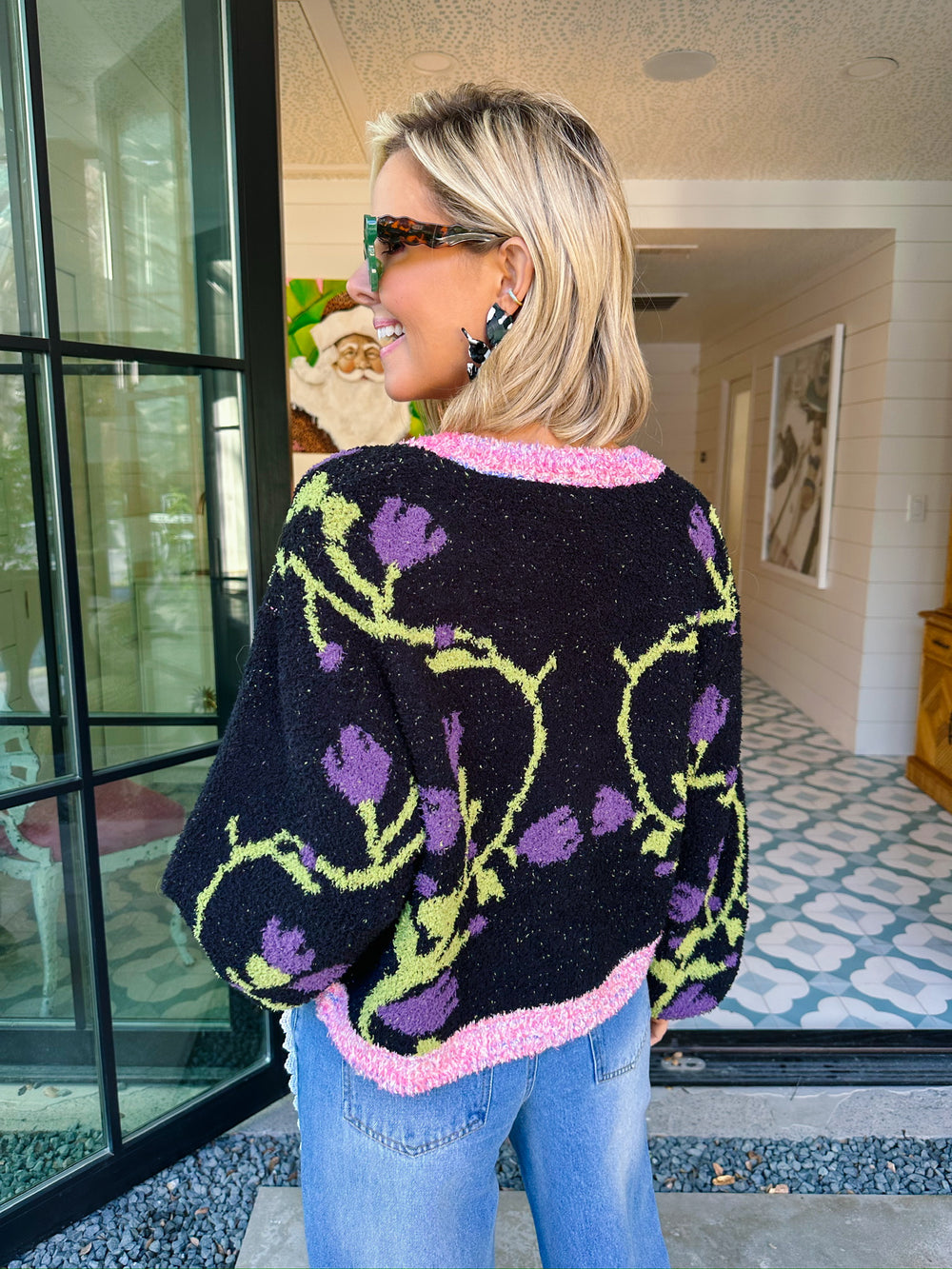 NOCTURNE GARDEN FLORAL CARDIGAN - BLACK