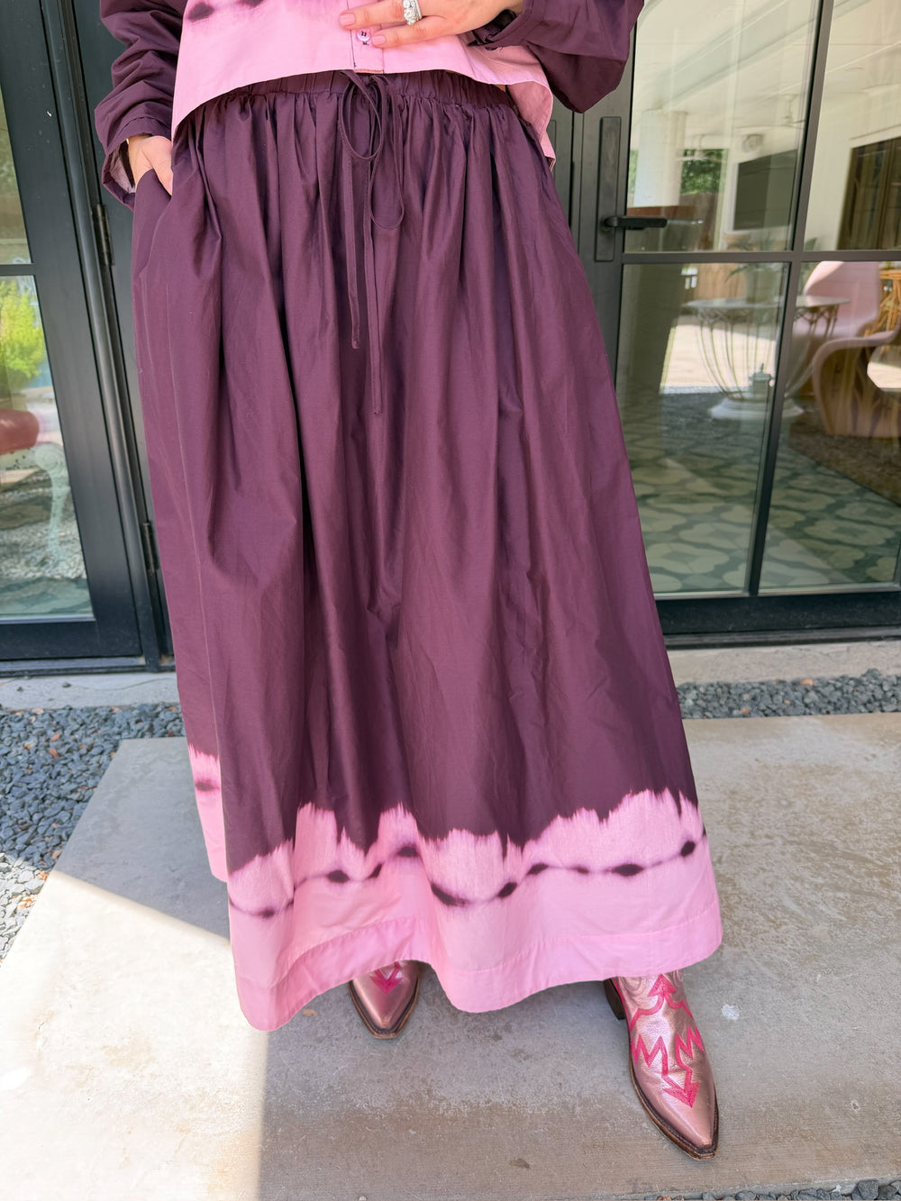 FADE INTO YOU DIP DYE MIDI SKIRT SET - PLUM