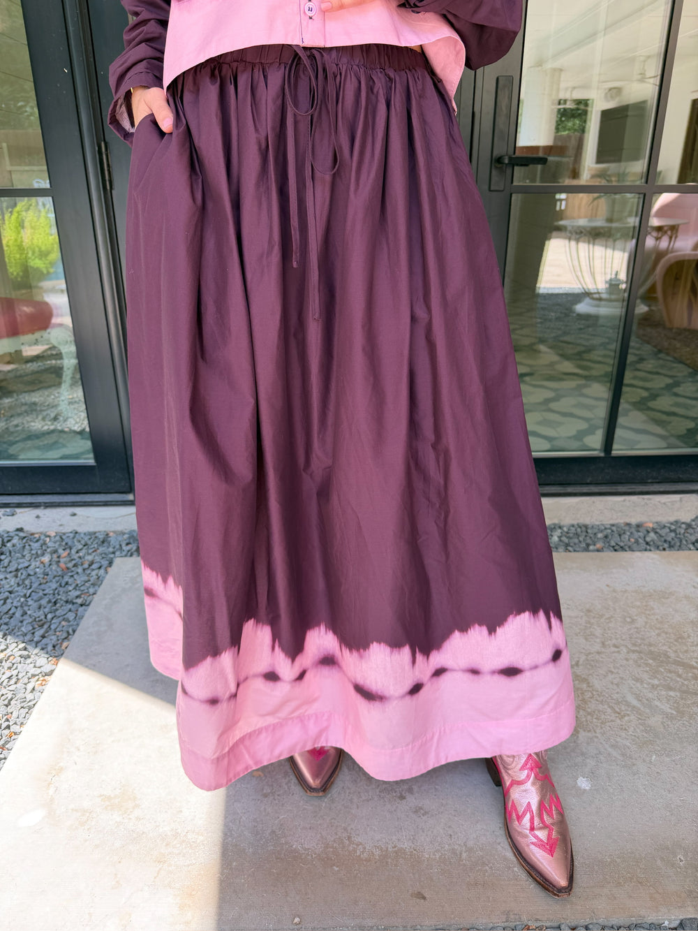 FADE INTO YOU DIP DYE MIDI SKIRT SET - PLUM