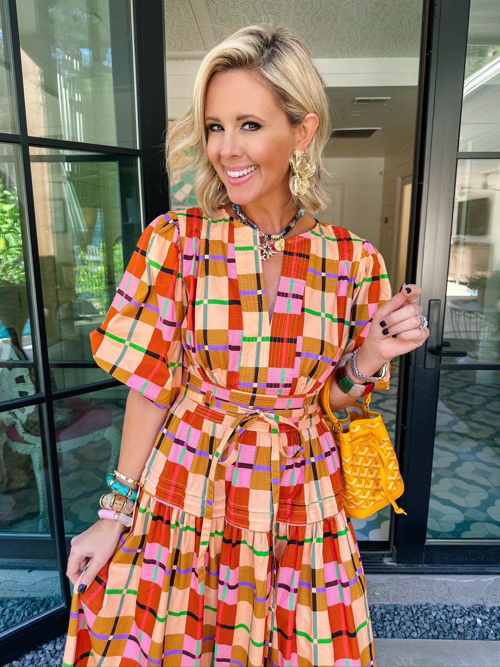 HIDDEN PATHS PLAID MIDI DRESS