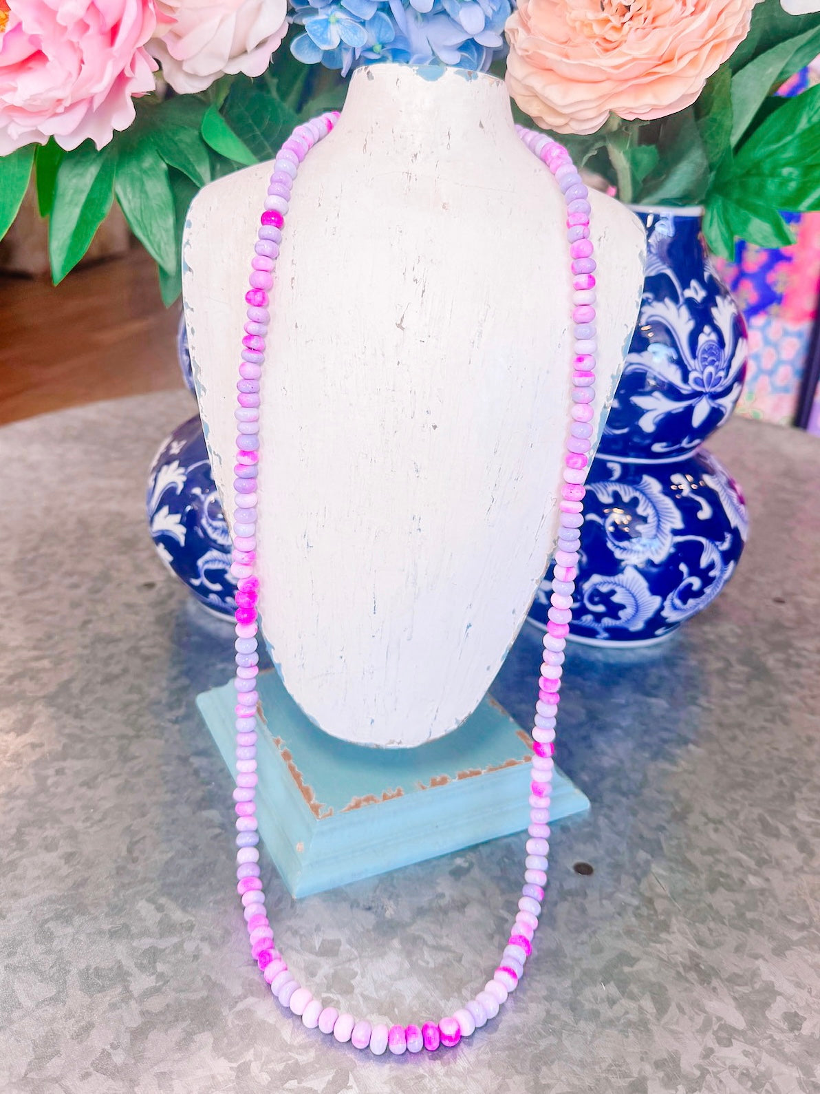 BEADED LONG NECKLACE 36" - PURPLE MIX