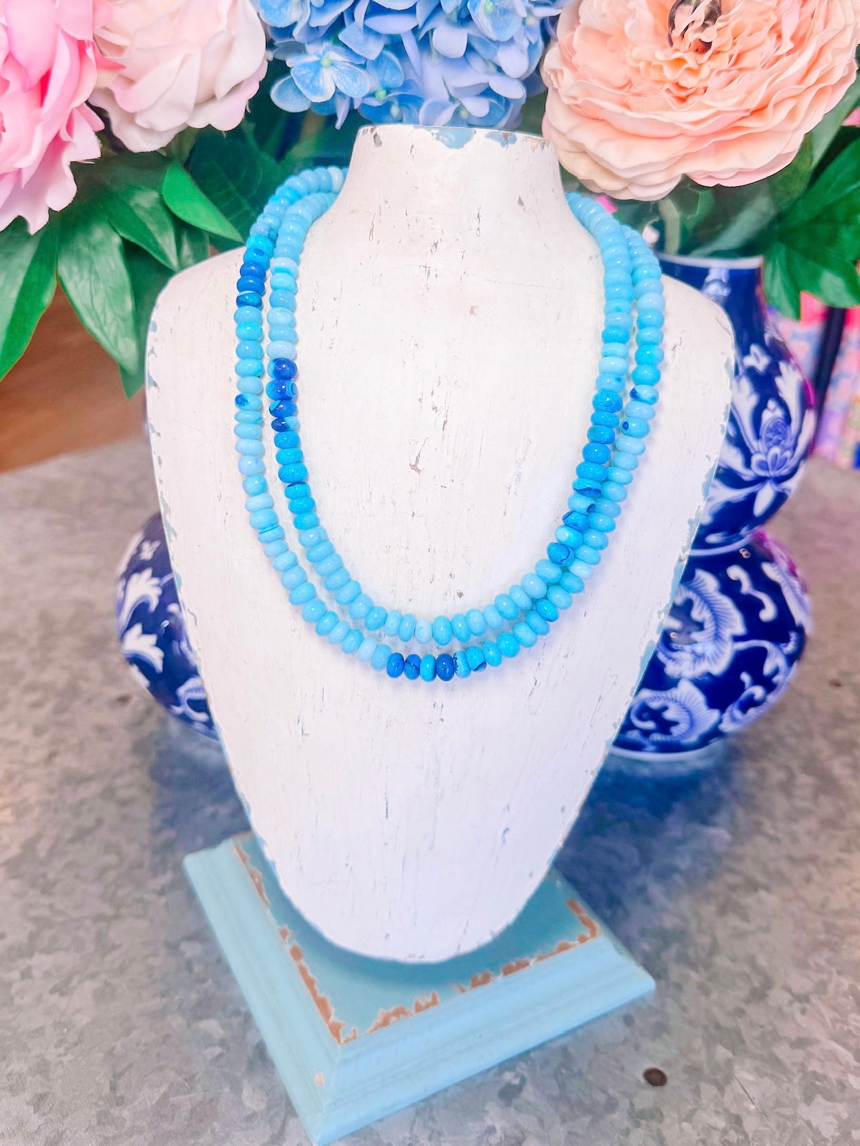 BEADED LONG NECKLACE 36" - BLUE MOON