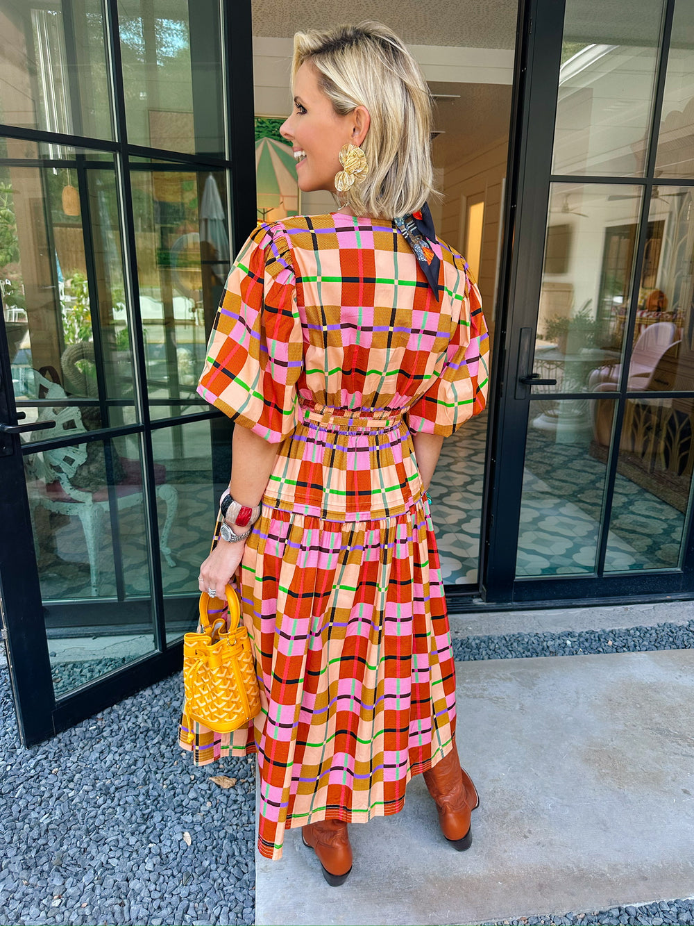 HIDDEN PATHS PLAID MIDI DRESS