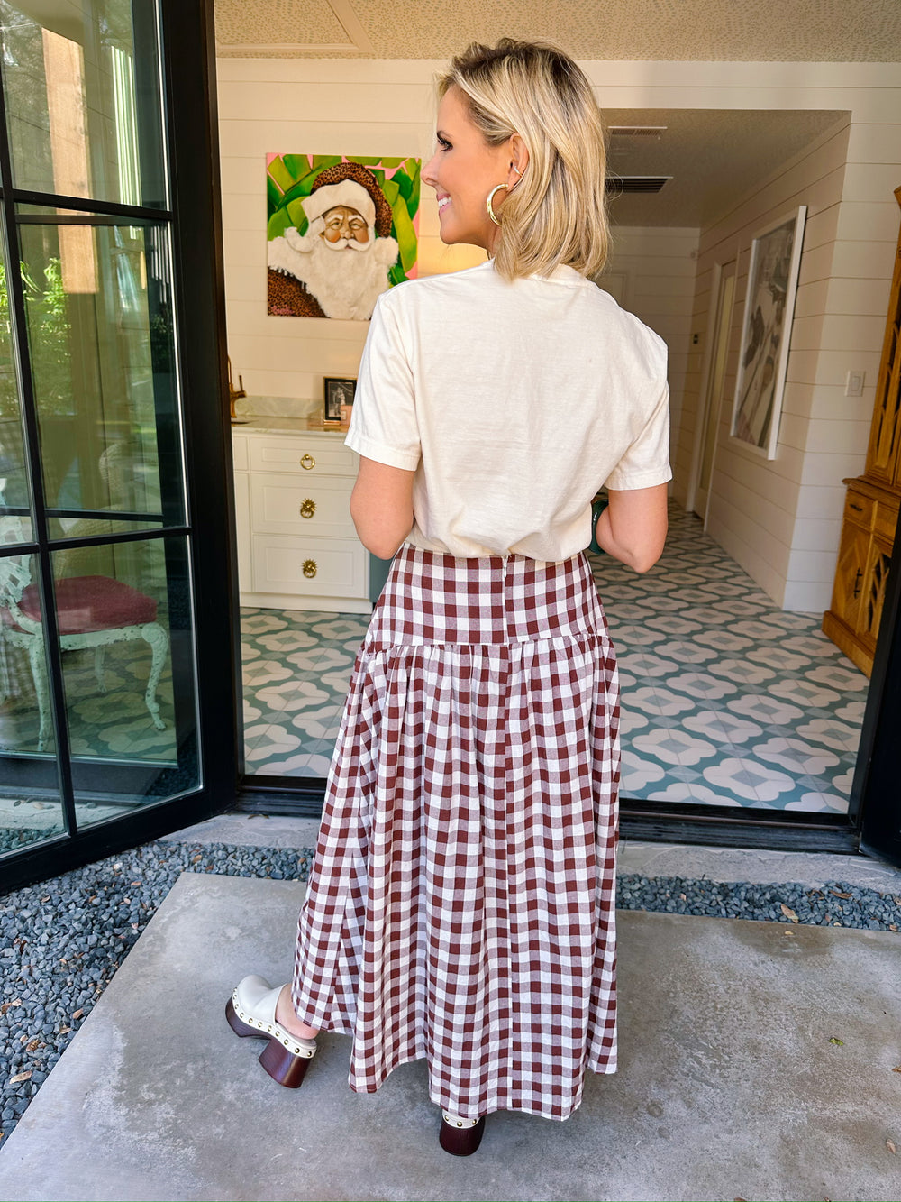 COZY PLAID BEAR CROP TEE - WHITE