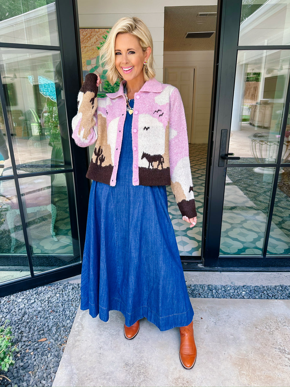 ON THE HORIZON HORSE CARDIGAN - PINK