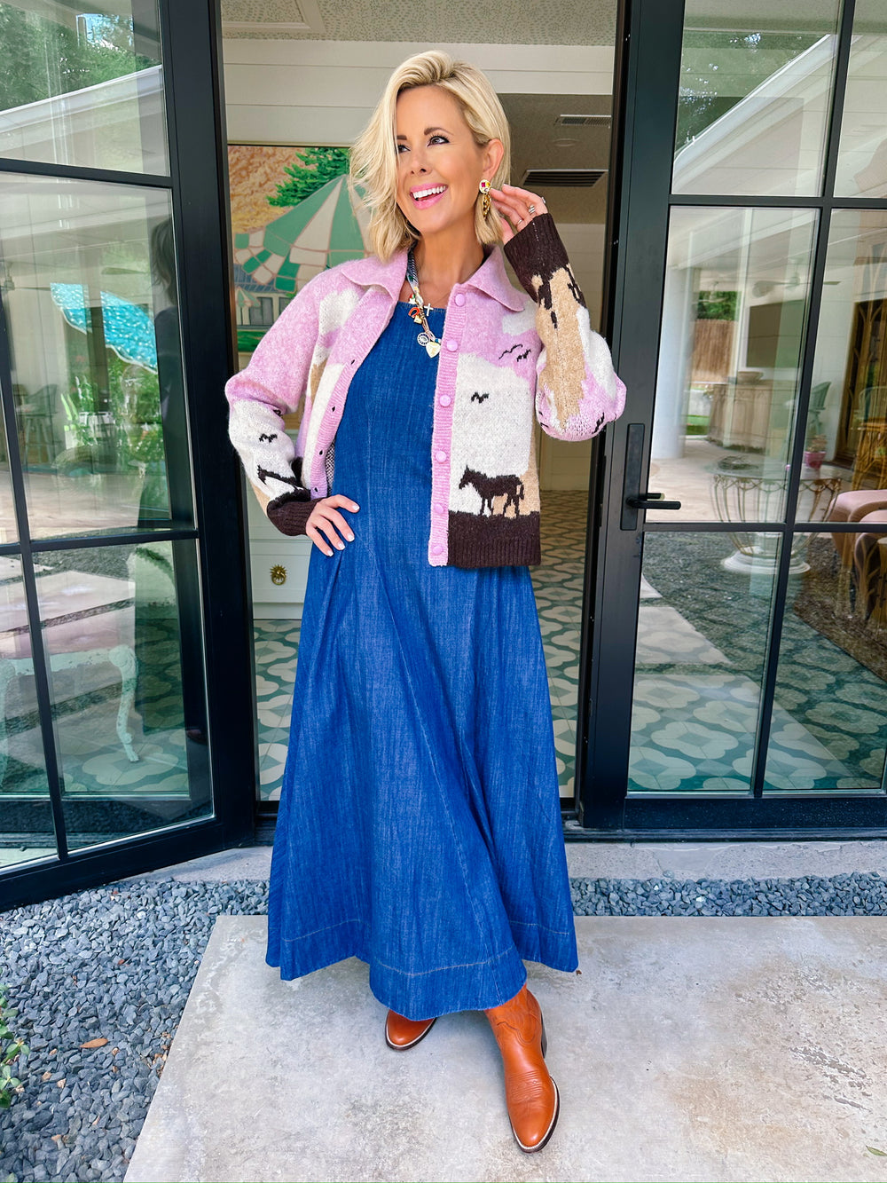 ON THE HORIZON HORSE CARDIGAN - PINK