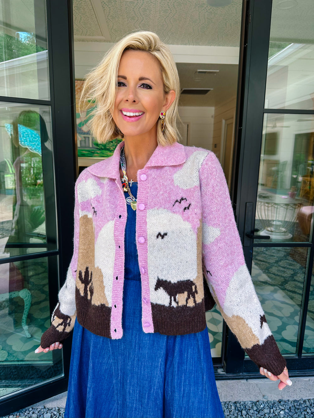 ON THE HORIZON HORSE CARDIGAN - PINK