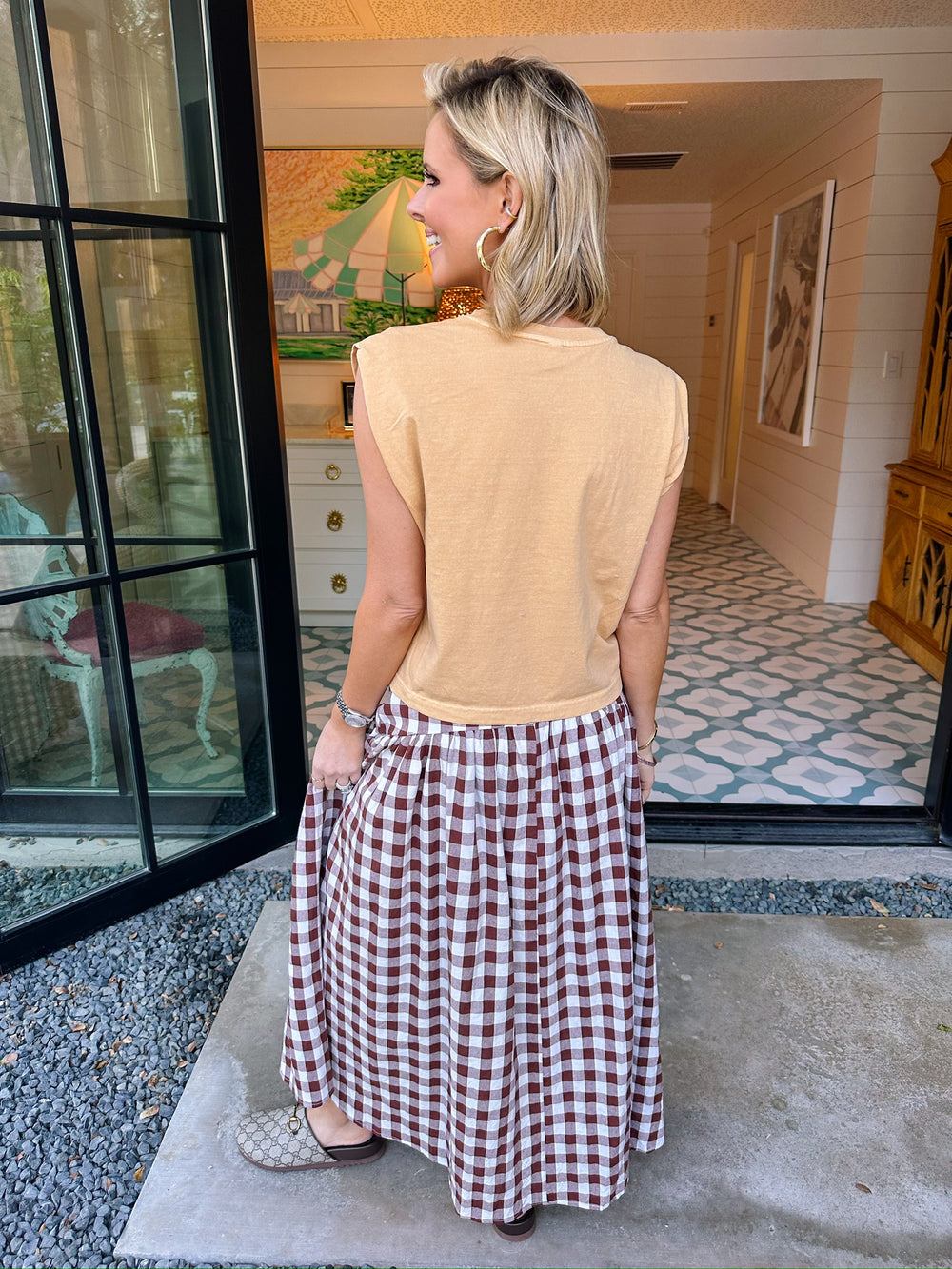 GEORGIE GINGHAM MIDI SKIRT - BROWN