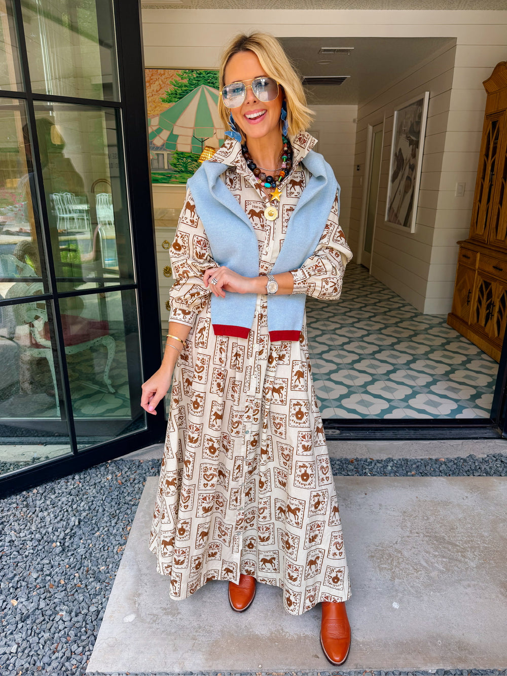 PLAY YOUR CARDS RIGHT WESTERN MAXI DRESS - BROWN