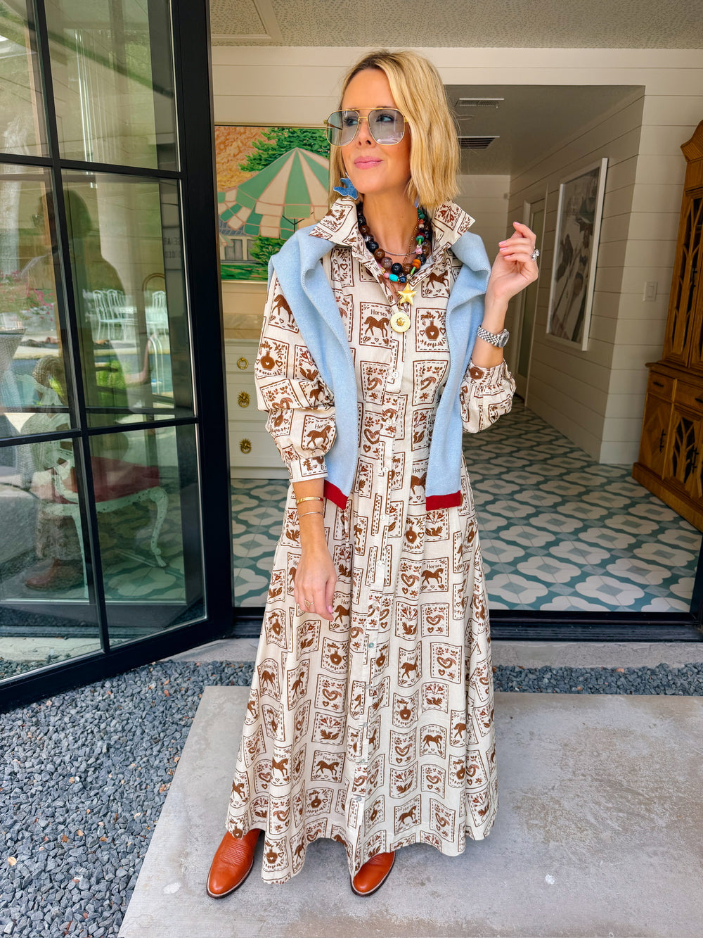 PLAY YOUR CARDS RIGHT WESTERN MAXI DRESS - BROWN