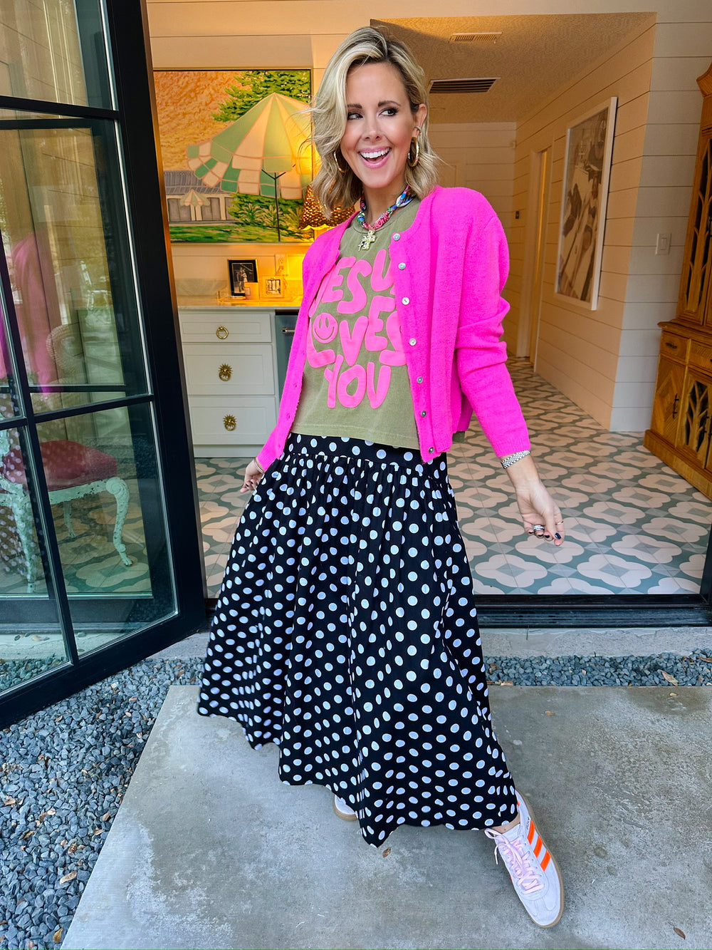 JESUS LOVES YOU MUSCLE TEE - GREEN/PINK