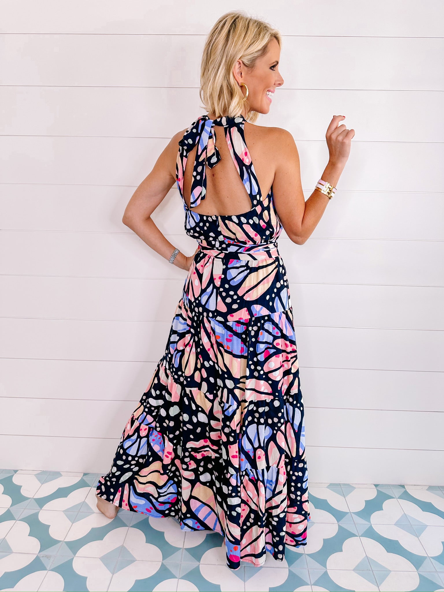 FLY AWAY FLORAL ABSTRACT HALTER DRESS