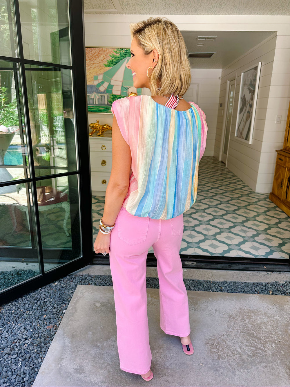 COUNT ME IN COLORFUL PLEATED TOP