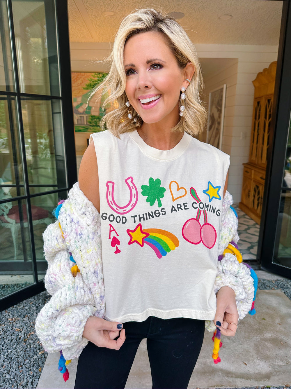 GOOD THINGS ARE COMING MUSCLE TEE - WHITE