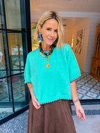 JESSIE STITCH TRIM SWEATER - MINT/WINE