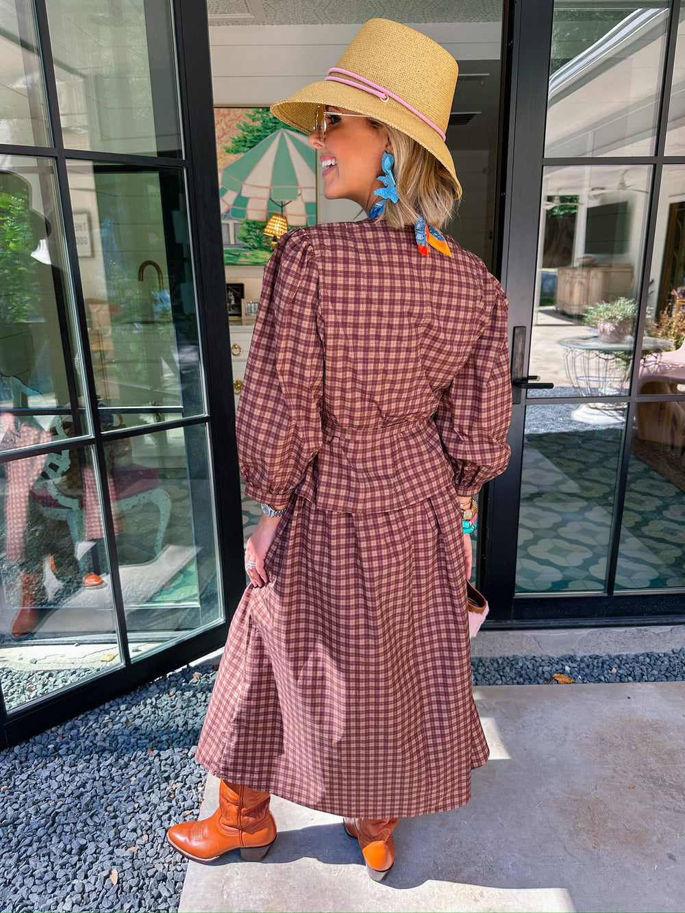 AUTUMN BREEZE PLAID WINDBREAKER LONG SLEEVE TOP - BROWN