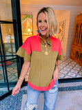 GOES WITHOUT SAYING COLORBLOCK TOP - OLIVE