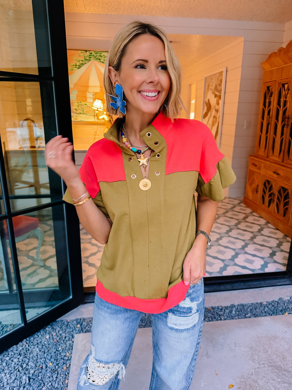 GOES WITHOUT SAYING COLORBLOCK TOP - OLIVE
