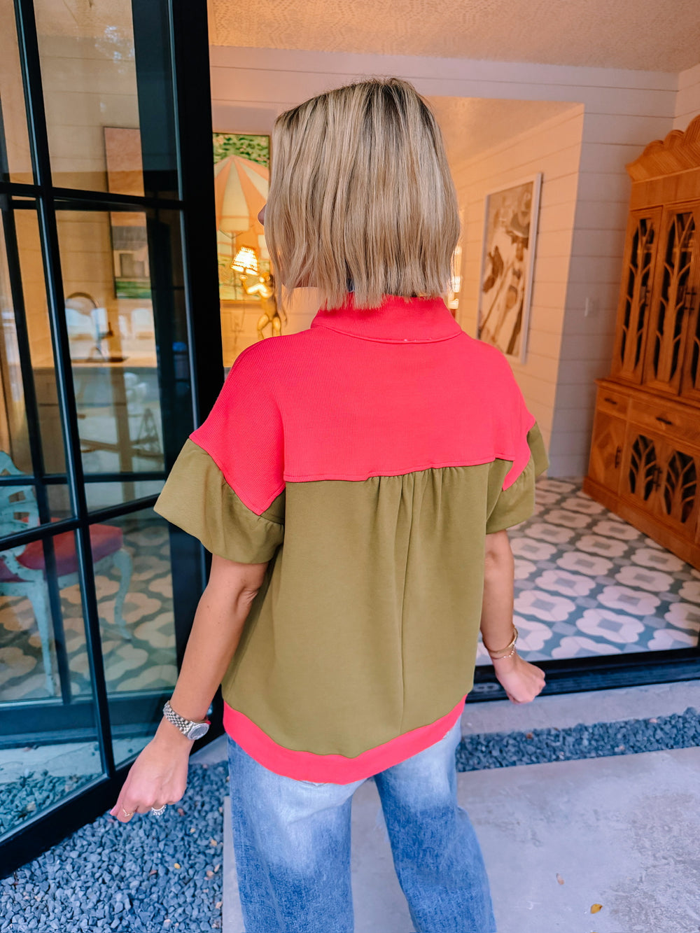 GOES WITHOUT SAYING COLORBLOCK TOP - OLIVE