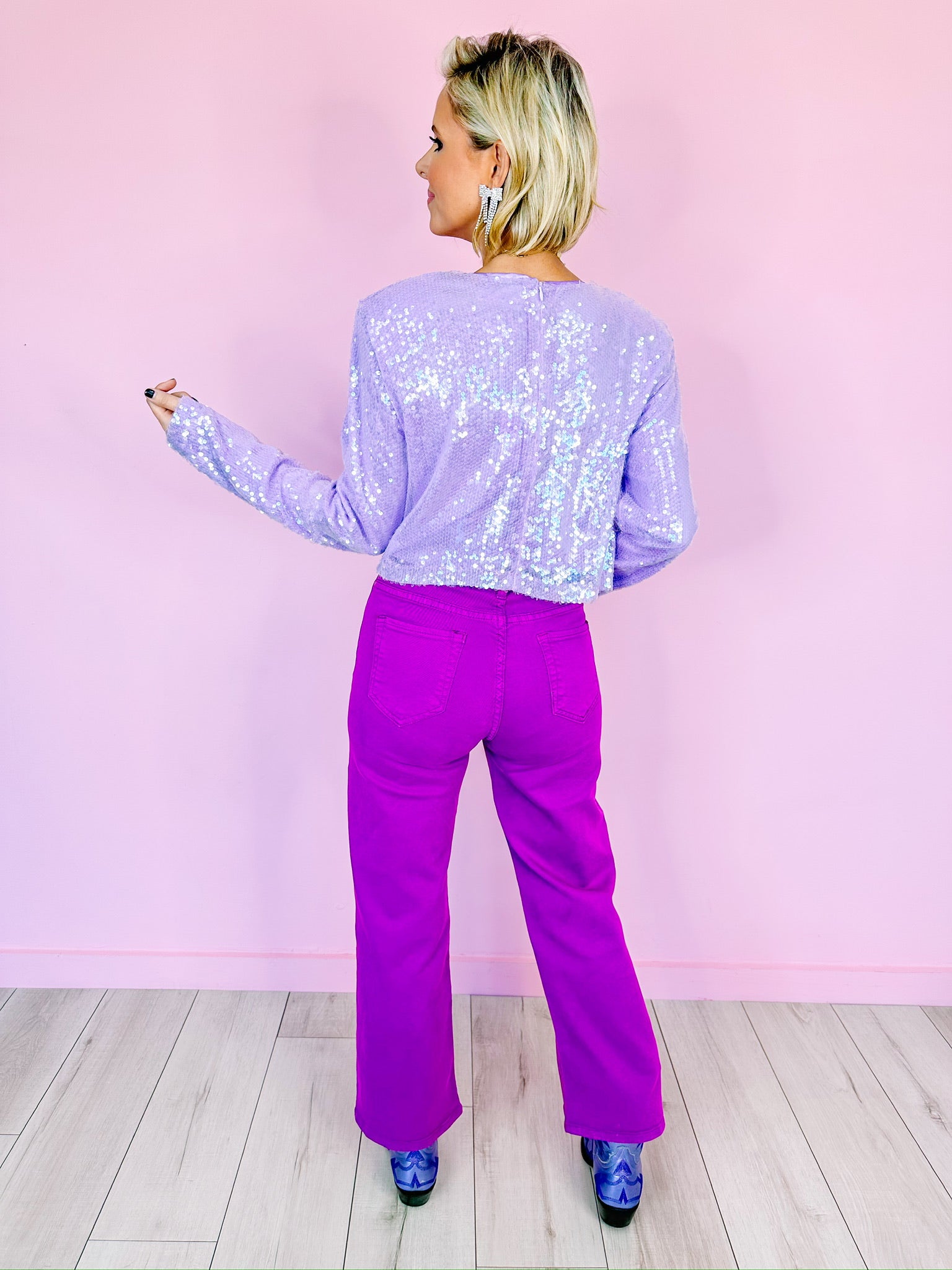 NATALIE SEQUIN LONGSLEEVE TOP - LAVENDER