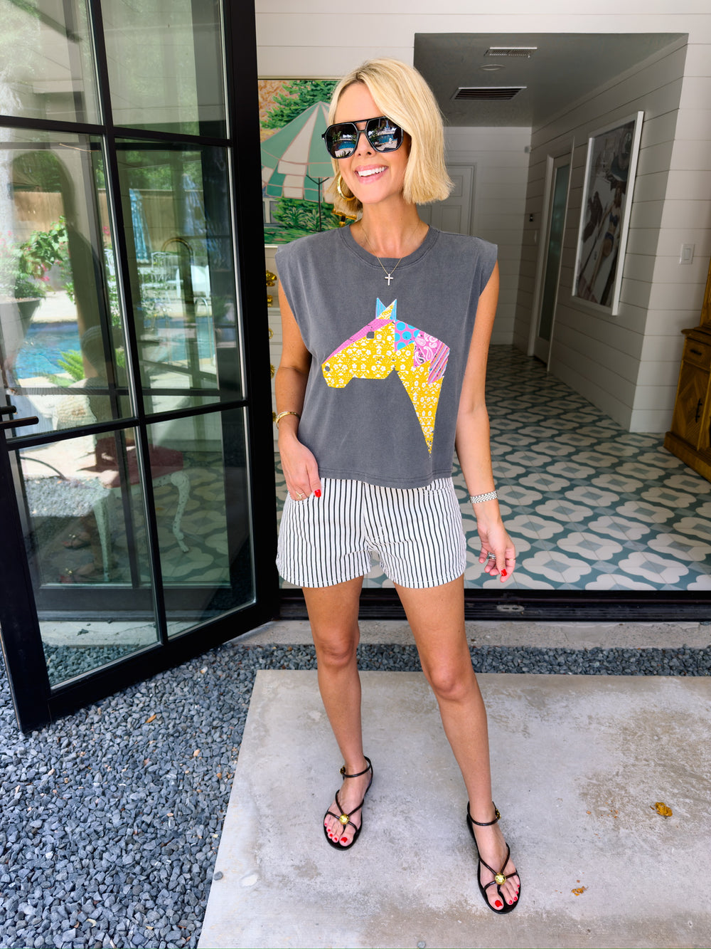 SIMONE STRIPE SHORTS - BLACK/WHITE