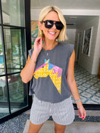 QUILTED HORSE MUSCLE TEE - WASHED BLACK