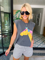 QUILTED HORSE MUSCLE TEE - WASHED BLACK