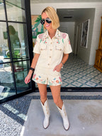 RIGHT WHERE I WANT TO BE EMBROIDERED FLORAL SHORT SET - CREAM