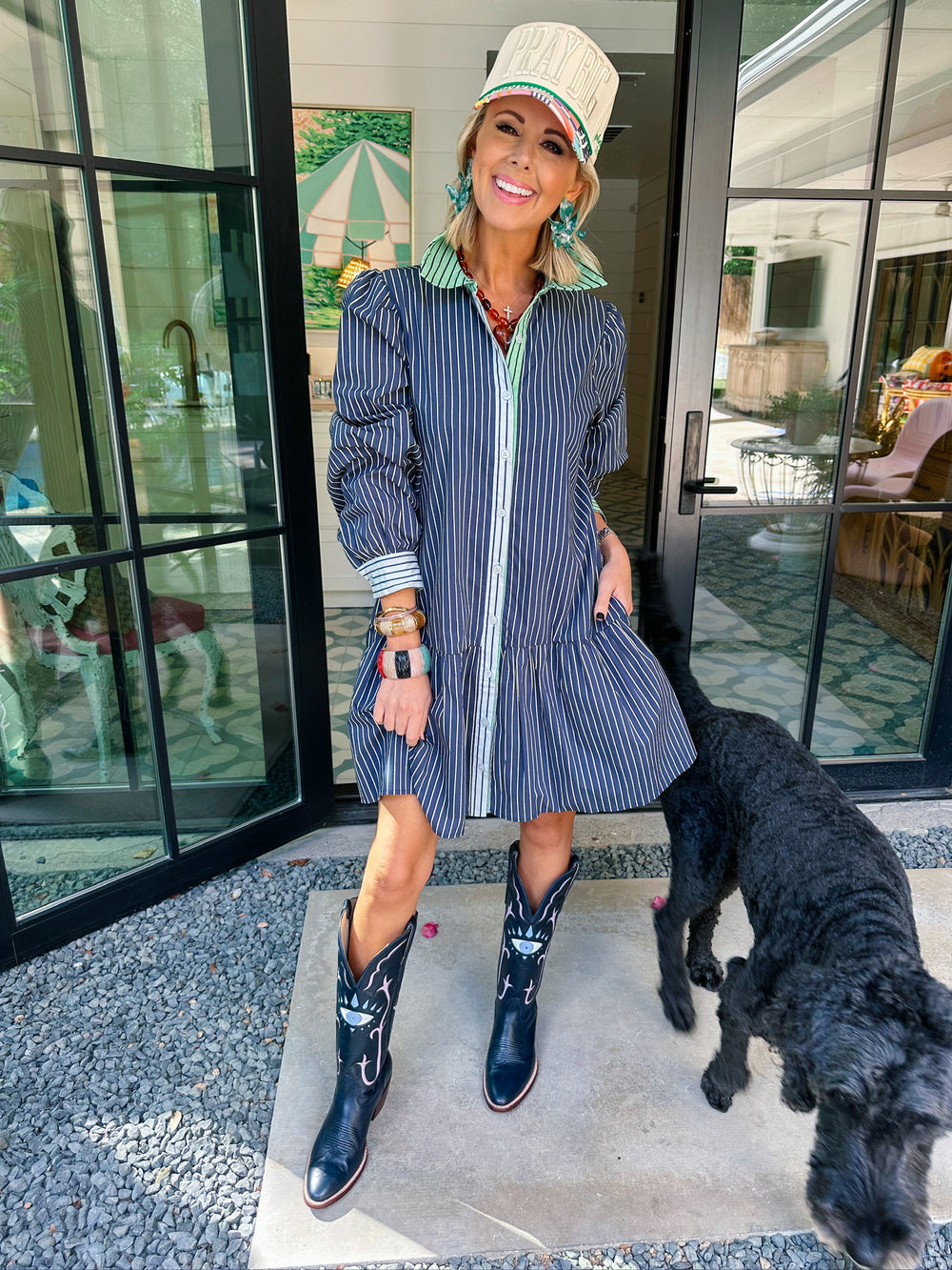 TAKE THE LEAD STRIPE BUTTON UP DRESS - NAVY