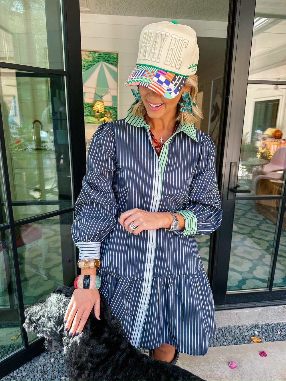 TAKE THE LEAD STRIPE BUTTON UP DRESS - NAVY