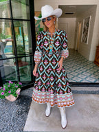 JUST LIKE THAT FLORAL AZTEC TRIM MIDI DRESS - MINT/BLACK