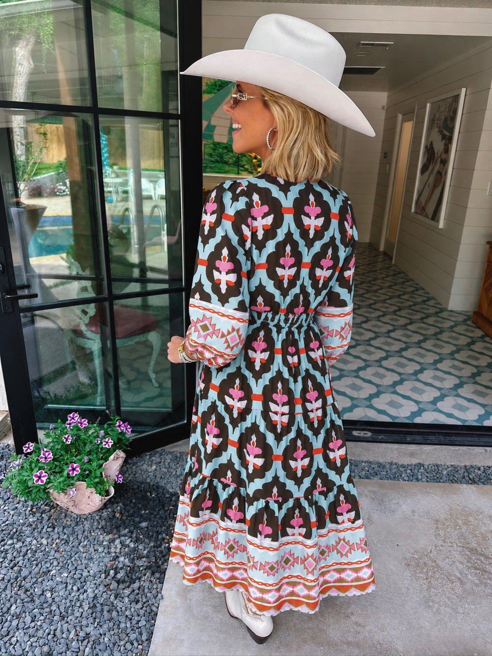 JUST LIKE THAT FLORAL AZTEC TRIM MIDI DRESS - MINT/BLACK