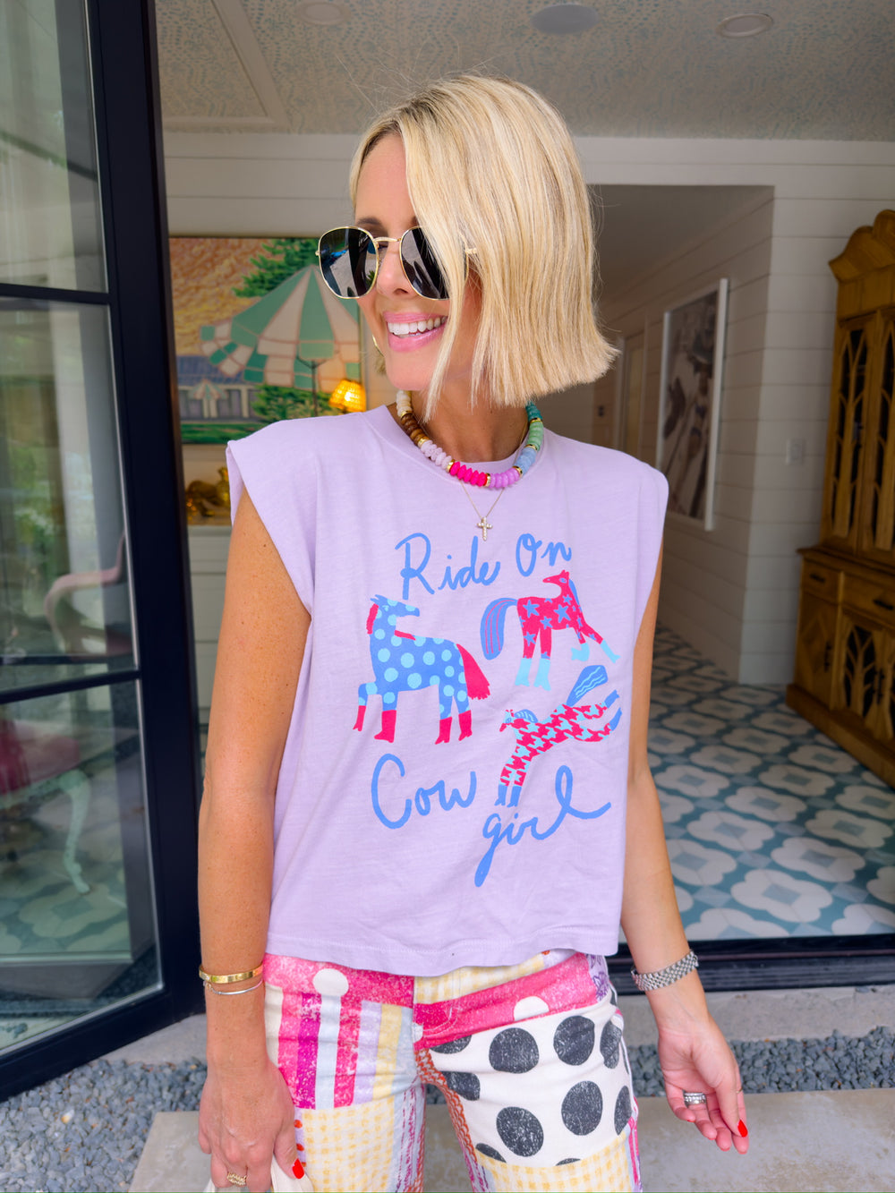 RIDE ON COWGIRL MUSCLE TEE - LILAC