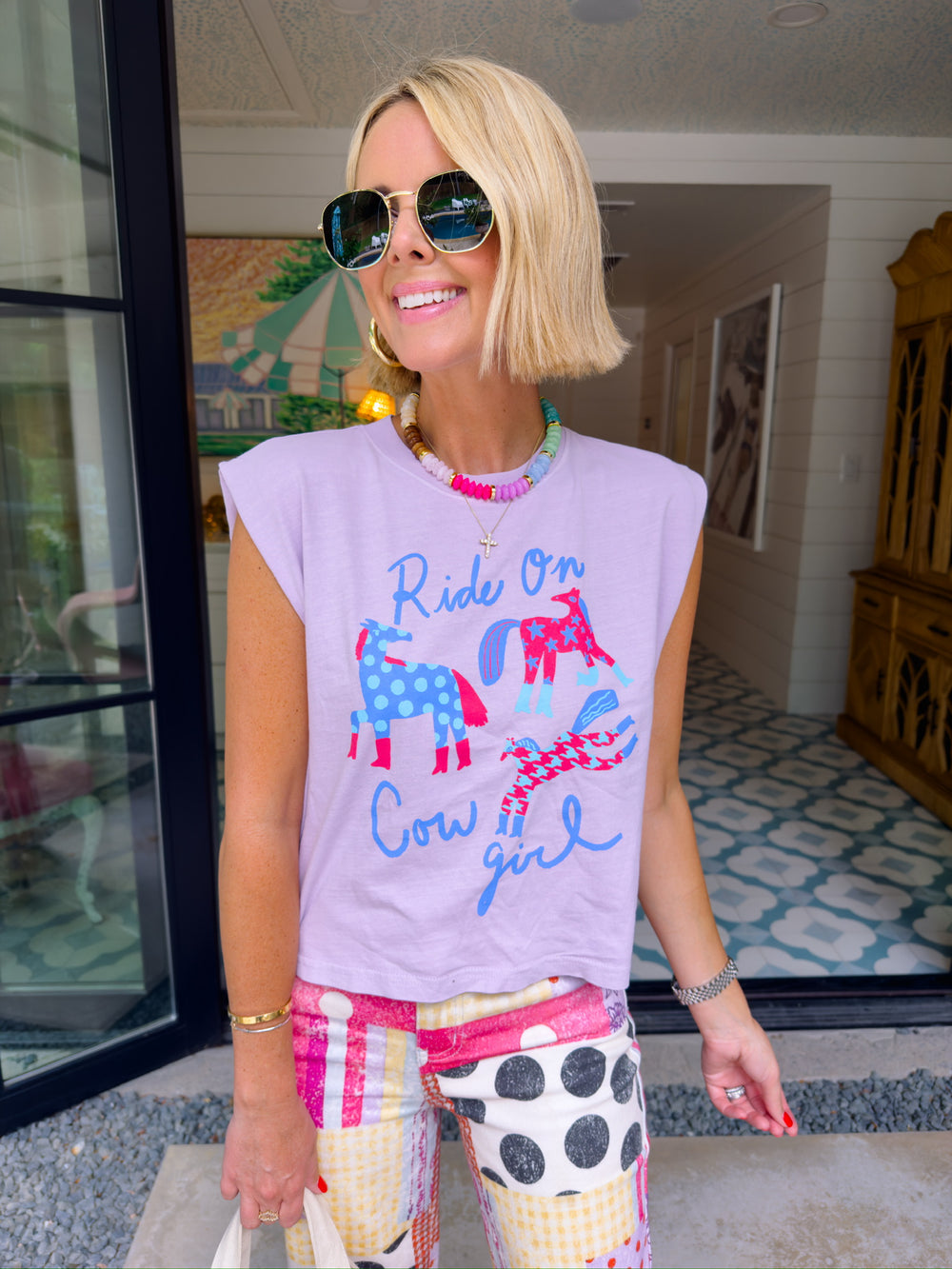RIDE ON COWGIRL MUSCLE TEE - LILAC