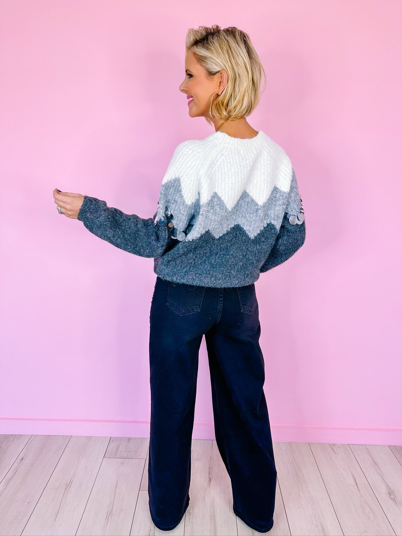 SHADES OF GREY CHEVRON SEQUIN SWEATER