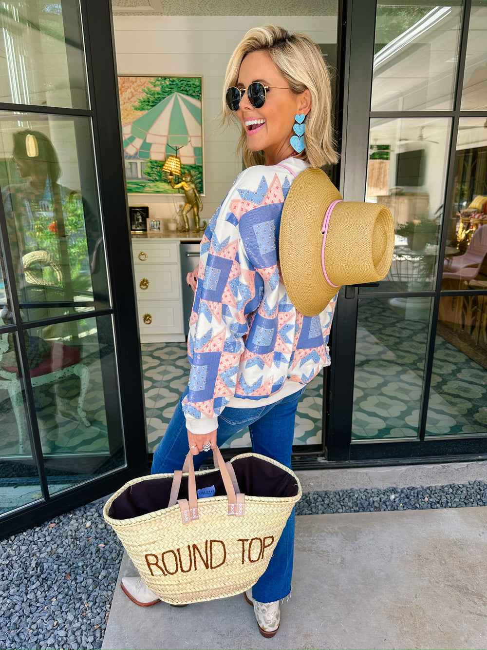 WITH LOVE QUILTED PATCHWORK SWEATSHIRT - BLUE/PINK