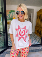 GINGHAM QUILTED HORSHOE TEE - IVORY