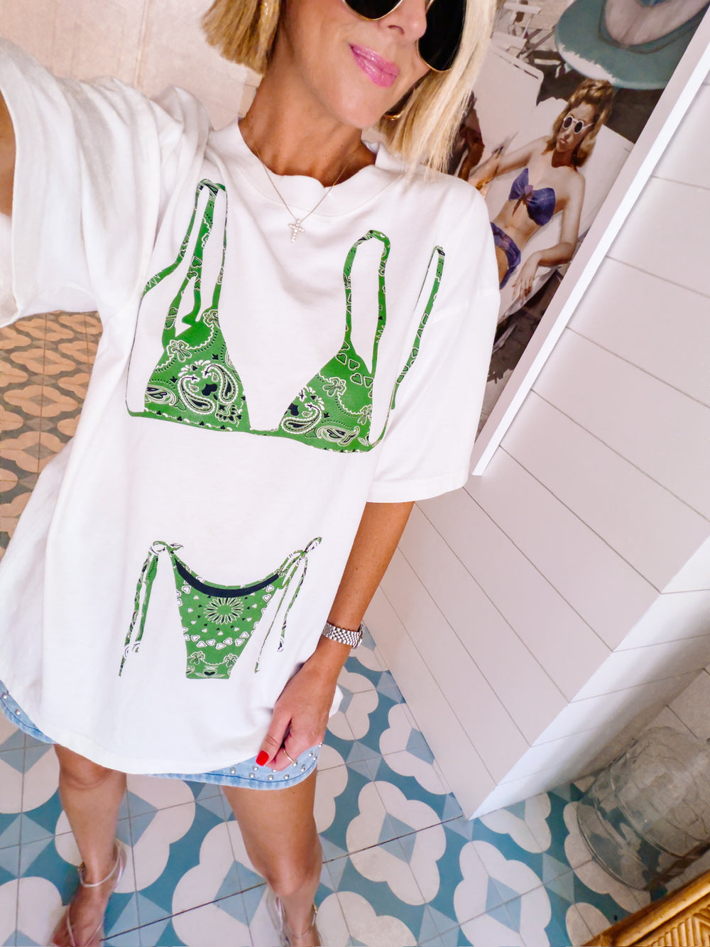 THE PERFECT BIKINI TEE - GREEN BANDANA