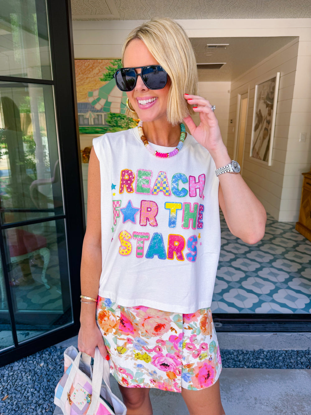 REACH FOR THE STARS MUSCLE TEE - CREAM