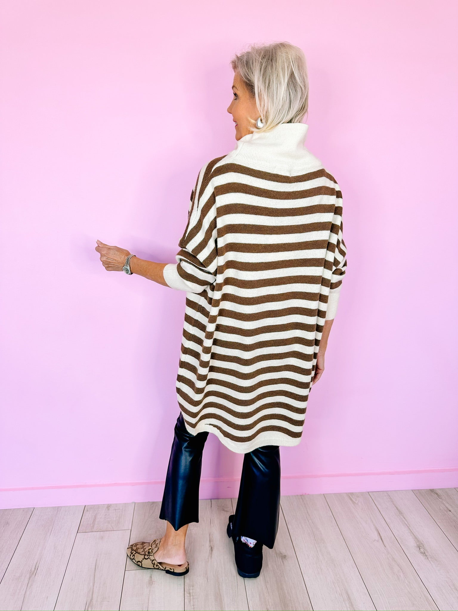 ESPRESSO YOURSELF STRIPE TUNIC SWEATER