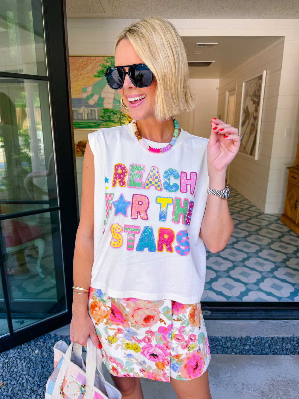 REACH FOR THE STARS MUSCLE TEE - CREAM