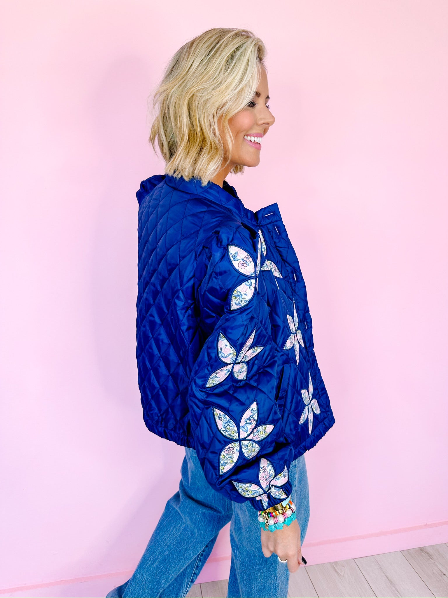 ADA MAE FLORAL QUILTED JACKET - NAVY