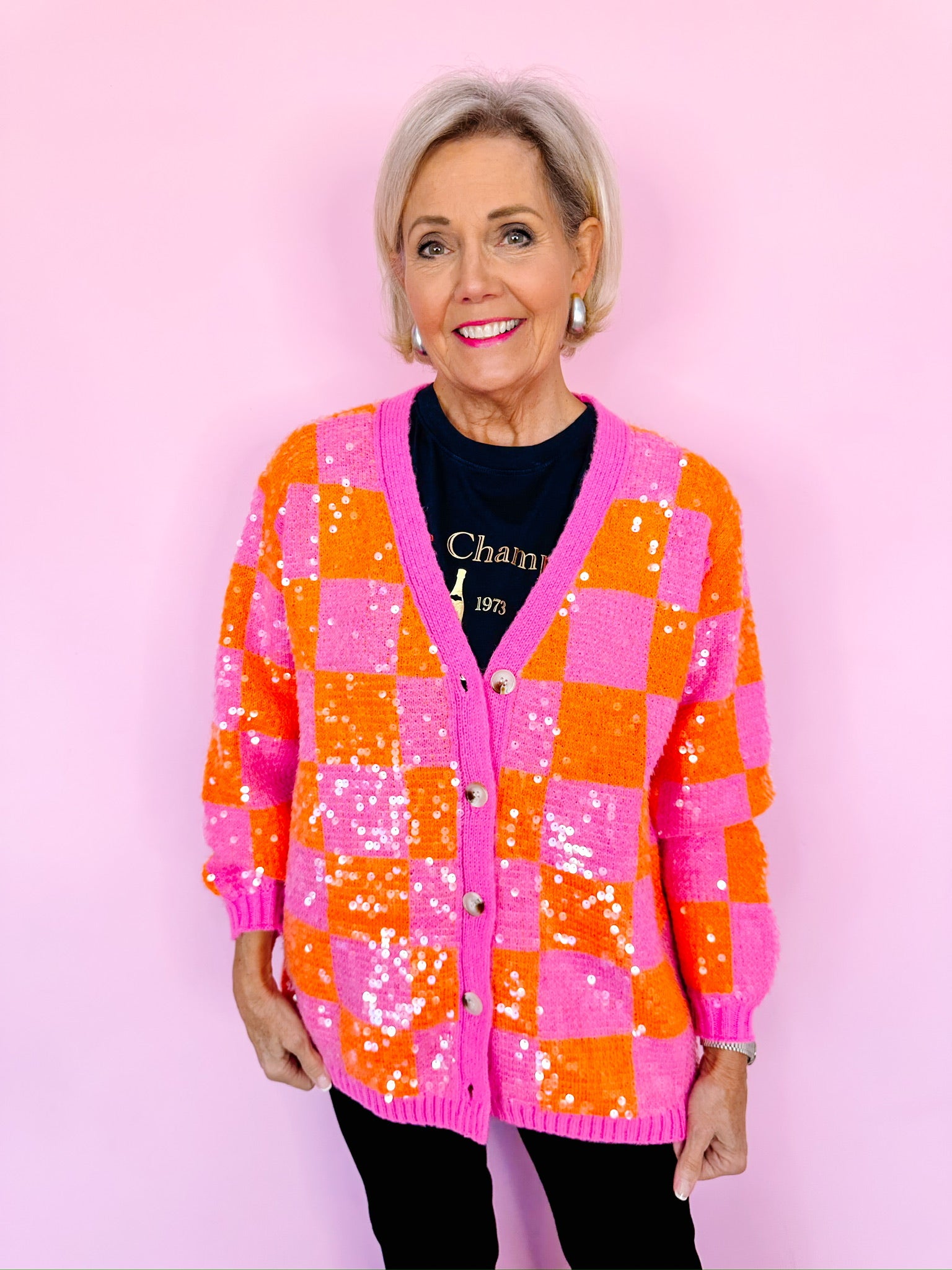 CHECK OUT THESE SEQUINS CARDIGAN - PINK/ORANGE