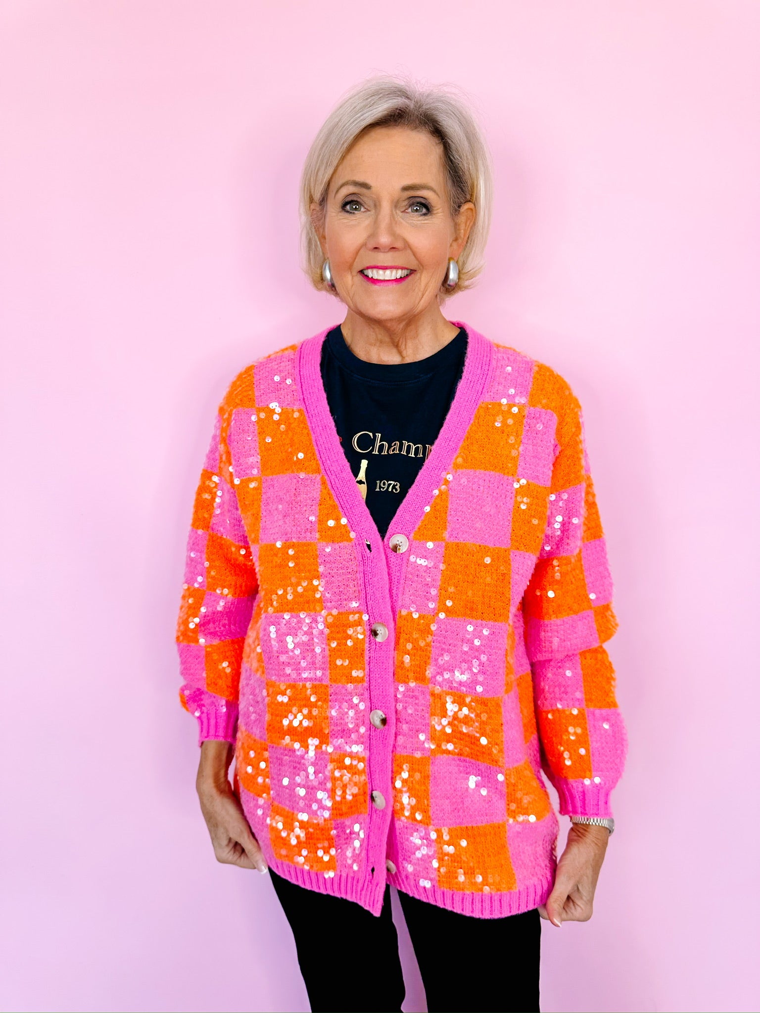 CHECK OUT THESE SEQUINS CARDIGAN - PINK/ORANGE