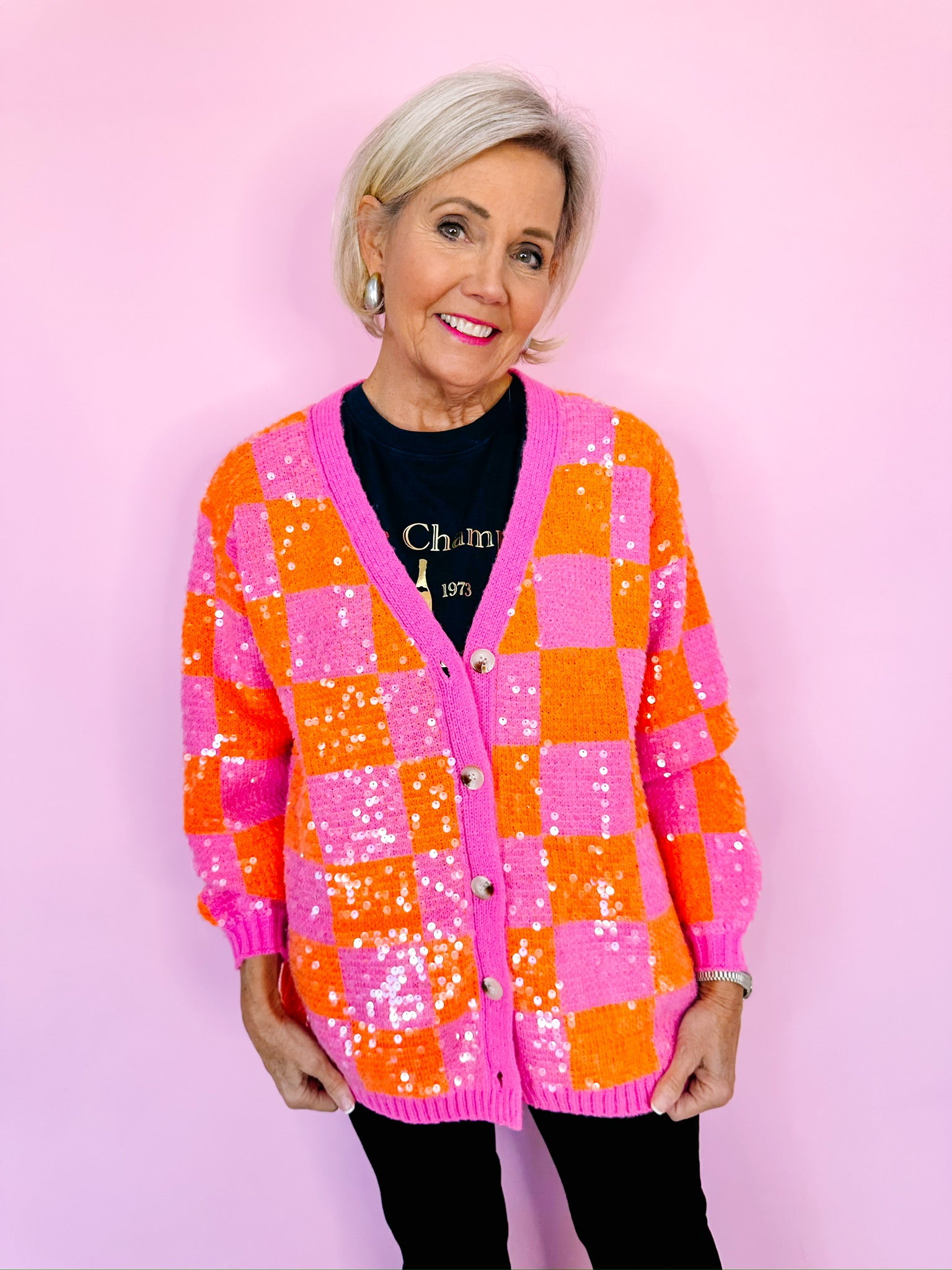 CHECK OUT THESE SEQUINS CARDIGAN - PINK/ORANGE