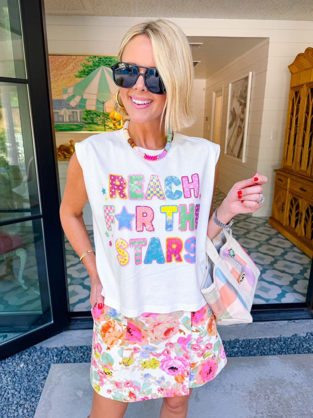 REACH FOR THE STARS MUSCLE TEE - CREAM