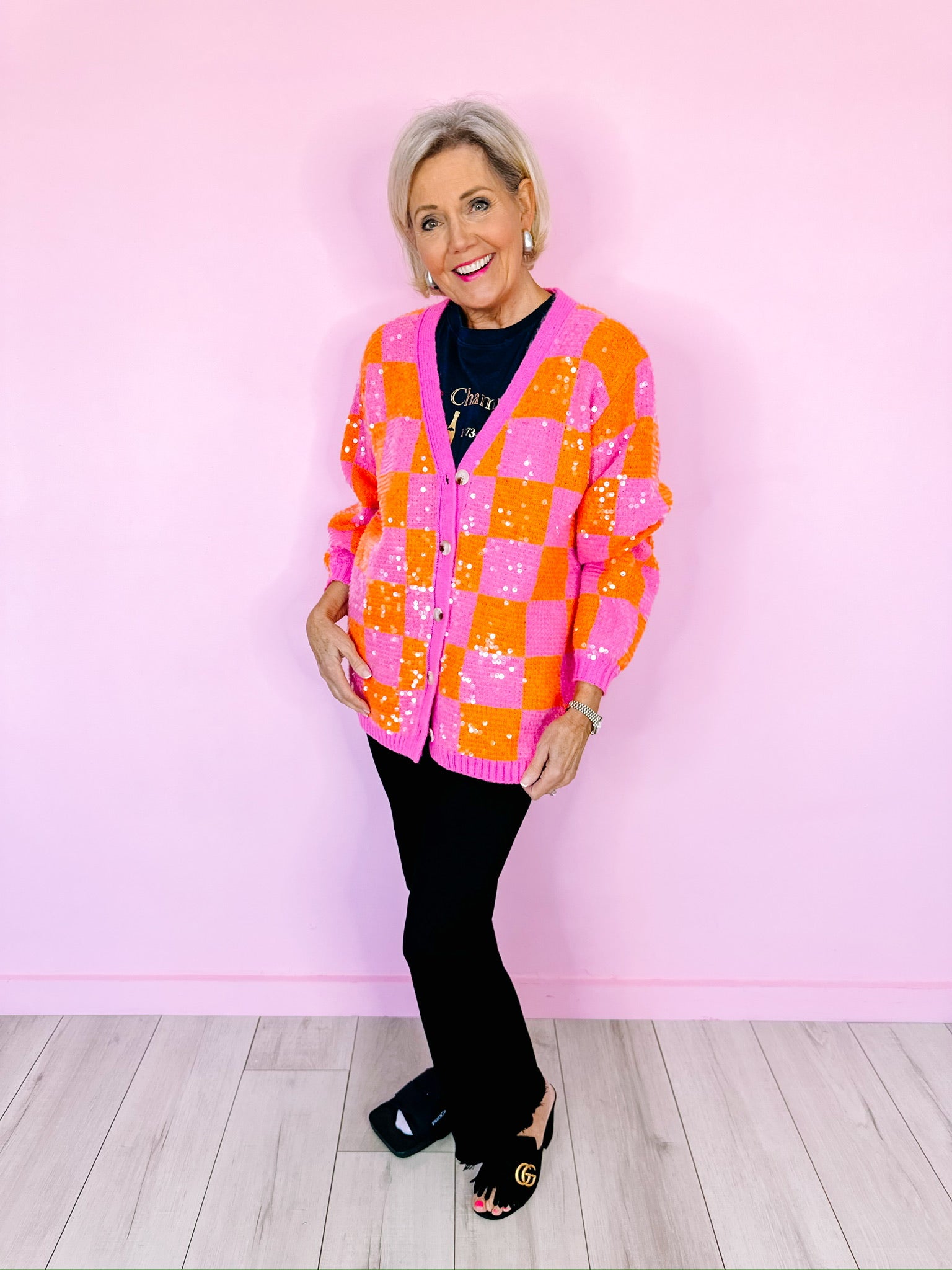 CHECK OUT THESE SEQUINS CARDIGAN - PINK/ORANGE