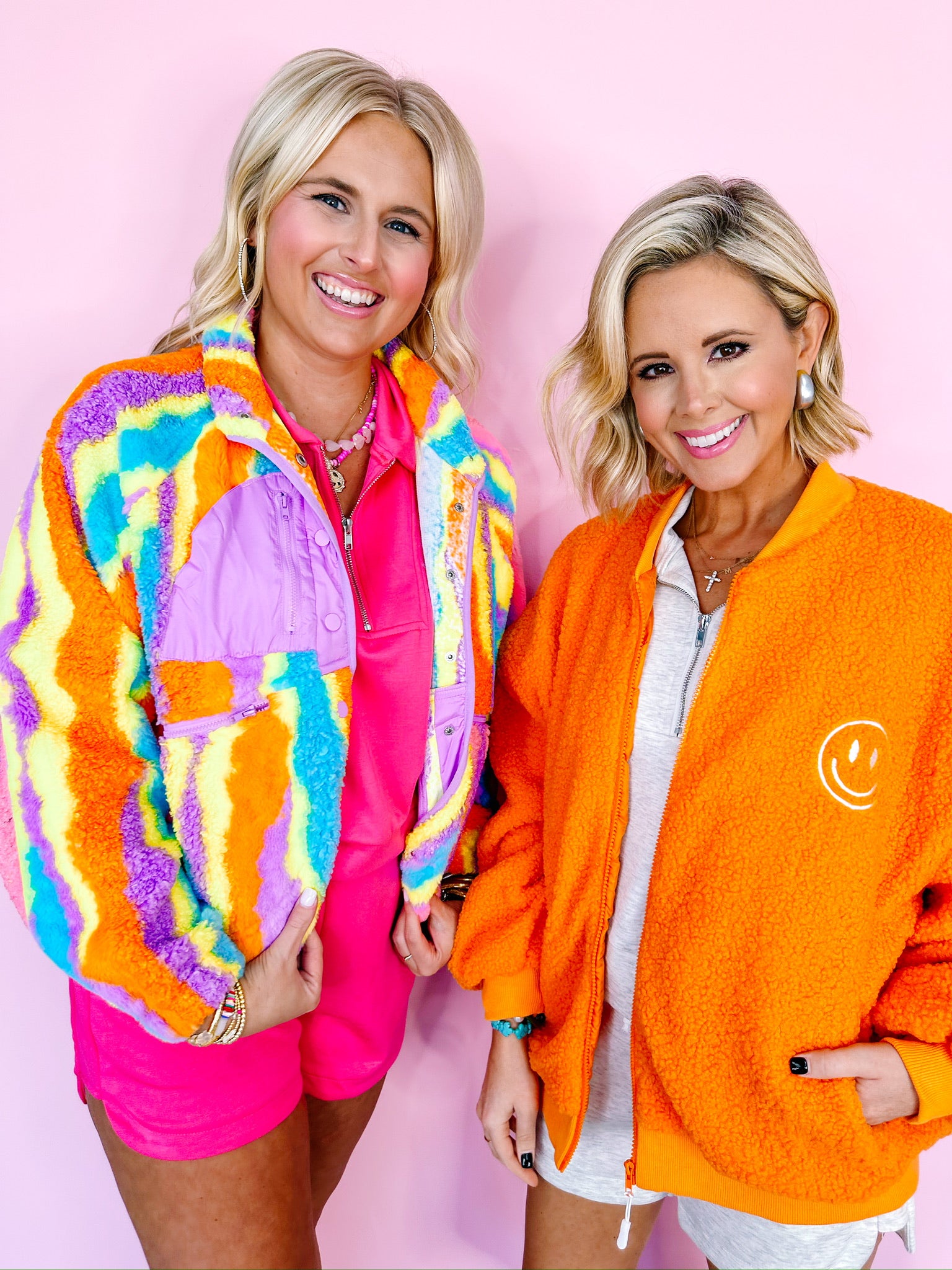 SO SMILEY SHERPA BOMBER JACKET - ORANGE